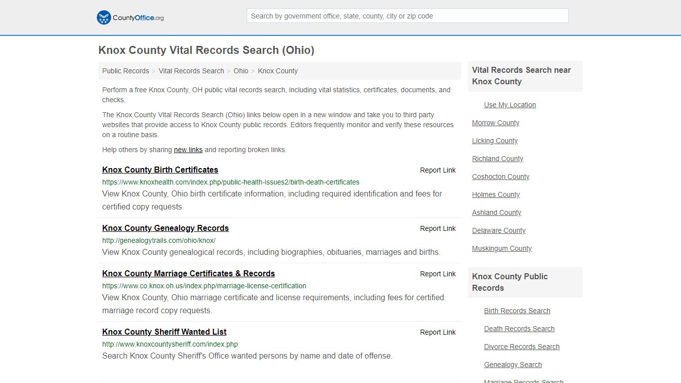 Vital Records Search - Knox County, OH (Birth, Death ...